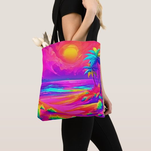 Tote Bag Neon Sun & Beach Bliss (De près)