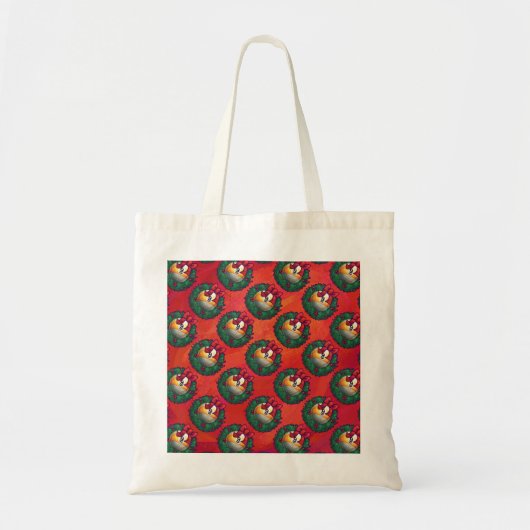 Tote Bag Neuf boule en Motif de couronne de Noël sur rouge (Devant)