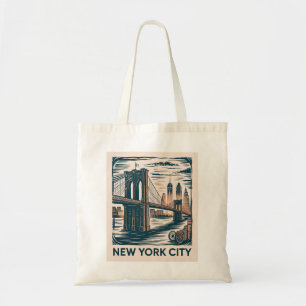 Tote Bag New York City Brooklyn Bridge Bold Retro Skyline