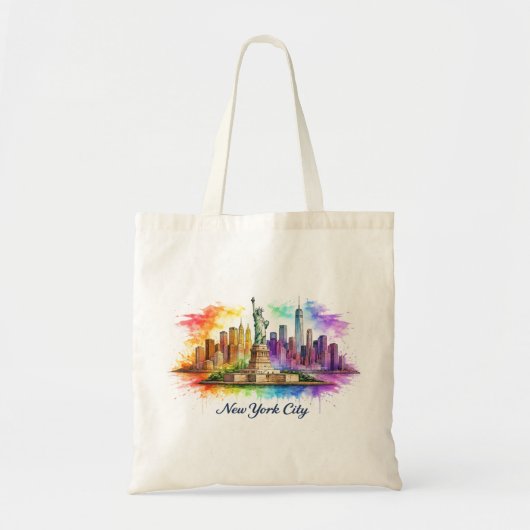 Tote Bag New York City Rainbow Watercolor Skyline (Devant)