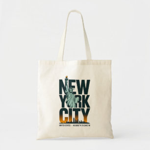 Tote Bag New York City Typographie Statue de Liberty Skylin