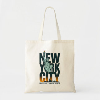 Tote Bag New York City Typographie Statue de Liberty Skylin