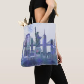 Tote Bag New York Skyline - Aquarelle bleue (De près)