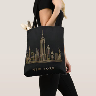 Tote Bag New York Skyline Gold Line Art