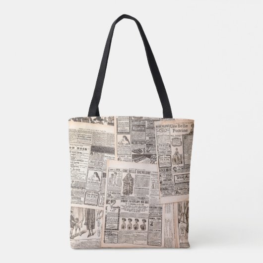 Tote Bag Newspaper pages with antique advertising. Woman's (Dos)