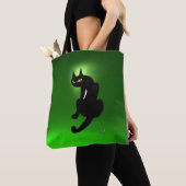 Tote Bag NINJA BLACK CAT Emerald Green (De près)