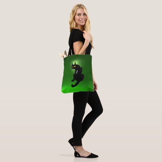 Tote Bag NINJA BLACK CAT Emerald Green (Sur le modèle)
