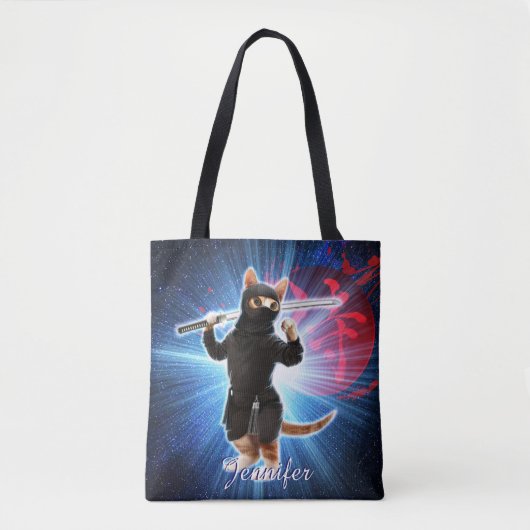 Tote Bag Ninja Chat dans l'espace. (Devant)