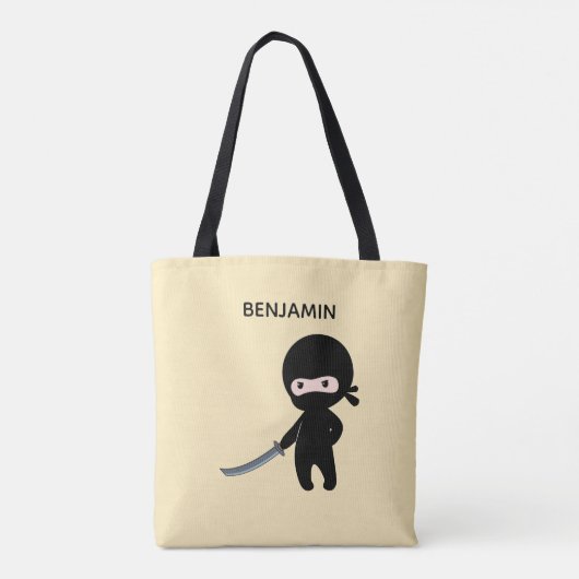 Tote Bag Ninja minuscule en colère Nom personnalisé sur Jau (Dos)