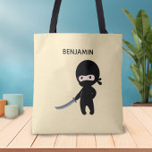 Tote Bag Ninja minuscule en colère Nom personnalisé sur Jau