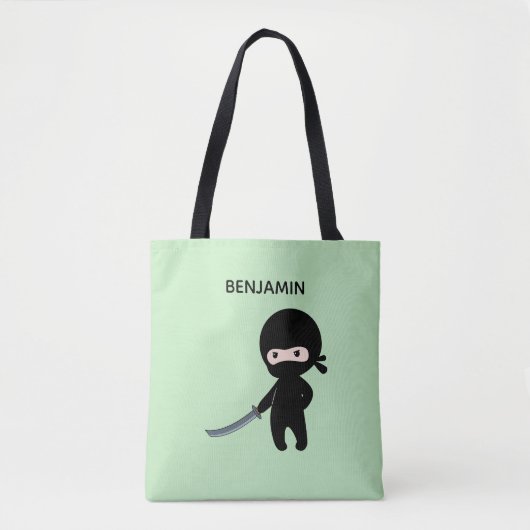 Tote Bag Ninja minuscule en colère Nom personnalisé sur ver (Devant)
