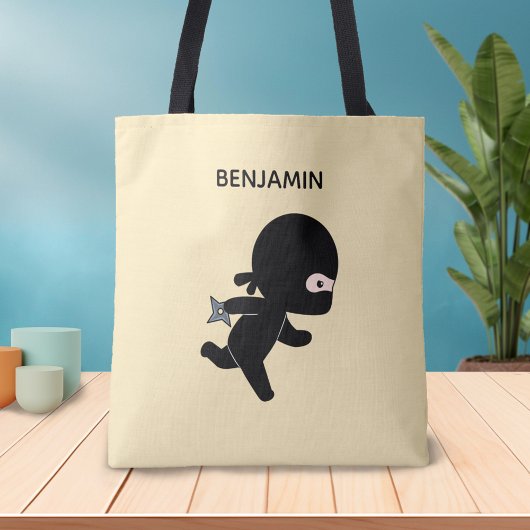 Tote Bag Ninja minuscule exécutant un nom personnalisé sur
