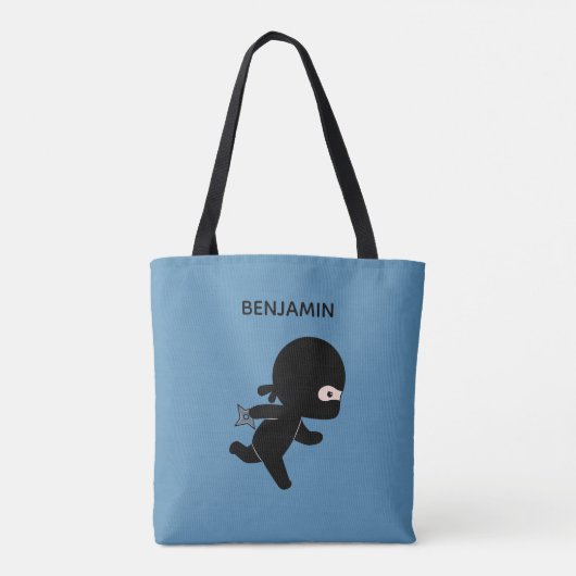 Tote Bag Ninja minuscule exécutant un nom personnalisé sur  (Dos)