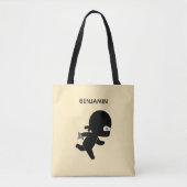 Tote Bag Ninja minuscule exécutant un nom personnalisé sur (Devant)
