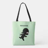 Tote Bag Ninja minuscule exécutant un nom personnalisé sur (Dos)
