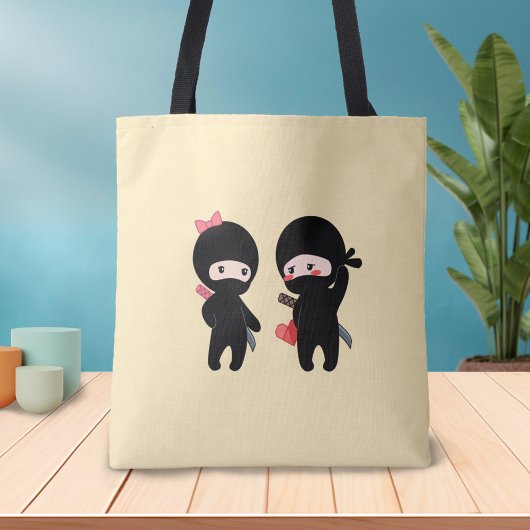 Tote Bag Ninja Pair, un garçon et une fille sur Jaune