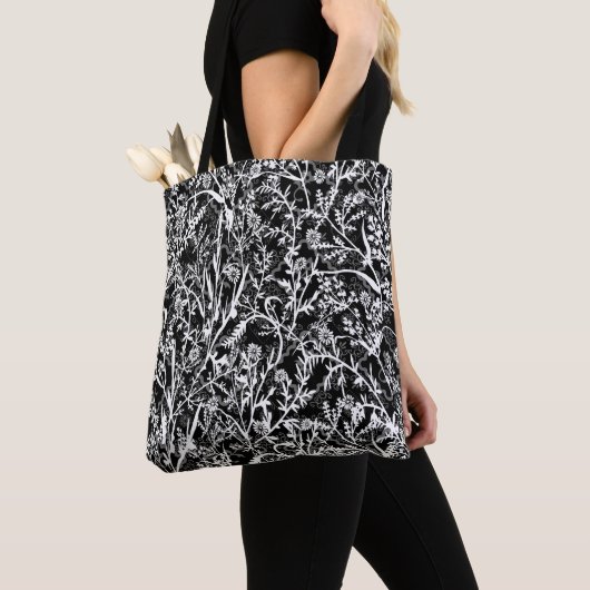 Tote Bag Niveaux de gris floraux (De près)