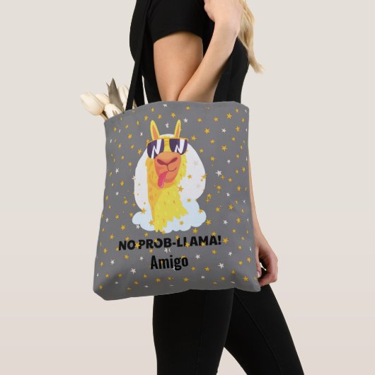 Tote Bag No-Prob-Llama Drôle Mignonne Llama avec étoiles (De près)