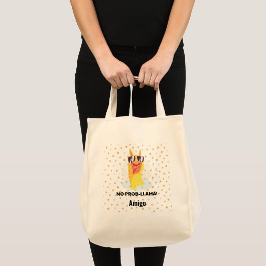 Tote Bag No-Prob-Llama Drôle Mignonne Llama avec étoiles (Devant (produit))