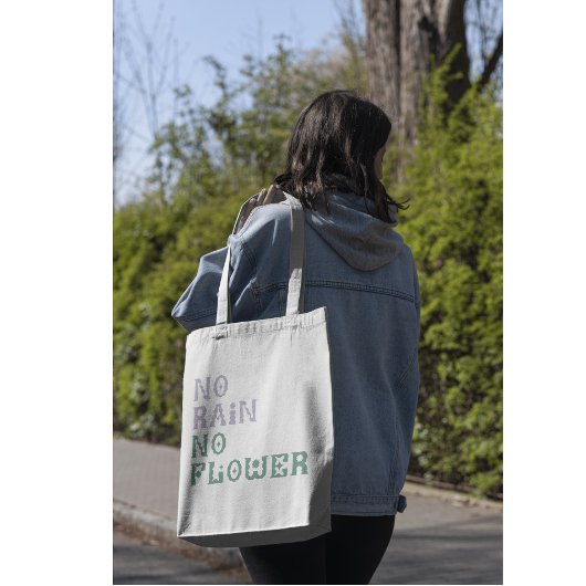 Tote Bag "No Rain No Flower" Super mignonne mauve Mint vert