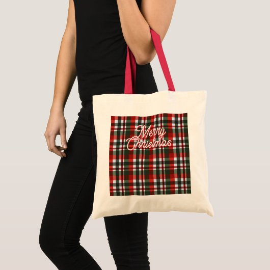 Tote Bag Noël à carreaux rouges et verts (Devant (produit))