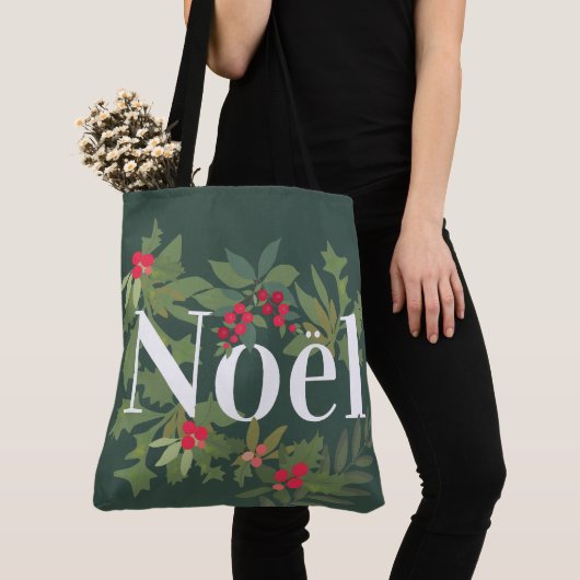 Tote Bag Noel à feuillage persistant feuilles et des baies (De près)