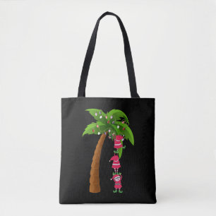 Tote Bag NOËL À LA PLAGE imprimer SANTAS ELVES PALM