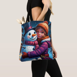 Tote Bag Noël Adorable Fille Et Snowman