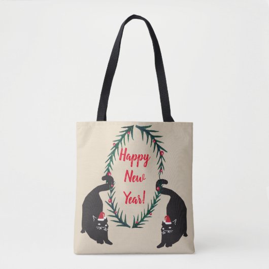 Tote Bag Noël aux chats noirs (Devant)