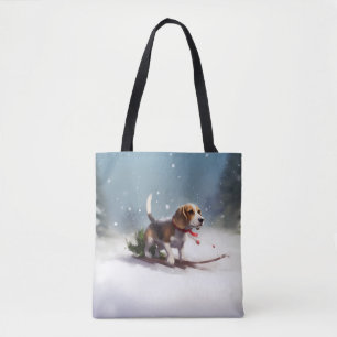 Tote Bag Noël Beagle neige hiver
