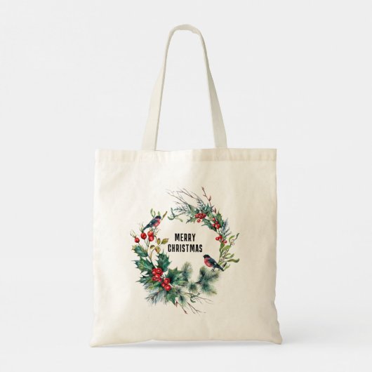 Tote Bag Noël Berries Wreath Joyeux Noël Typographie (Dos)