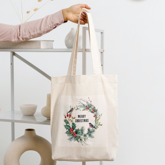 Tote Bag Noël Berries Wreath Joyeux Noël Typographie