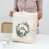 Tote Bag Noël Berries Wreath Joyeux Noël Typographie