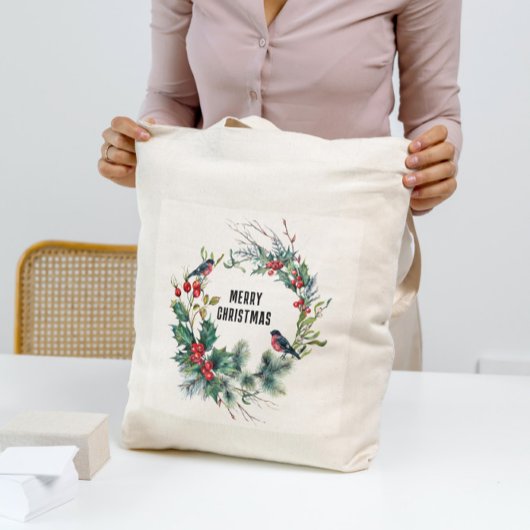 Tote Bag Noël Berries Wreath Joyeux Noël Typographie