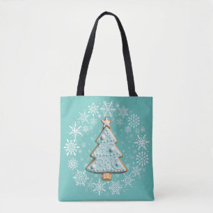 Tote Bag Noël blanc, biscuit en pain d'épices