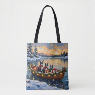 Tote Bag Noël Boston Terrier Bateau Fêtes