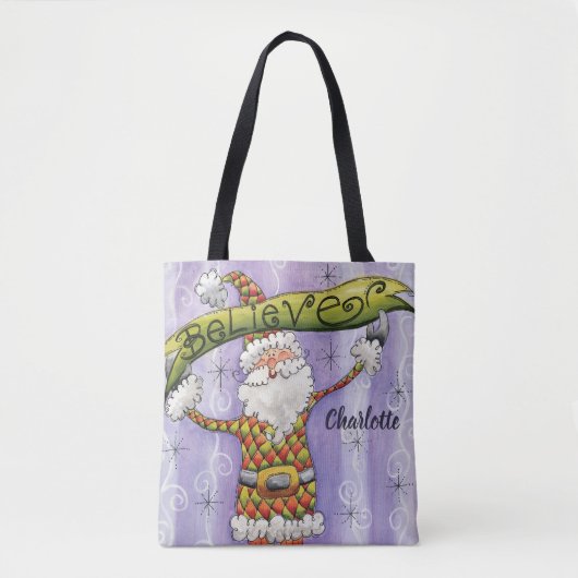 Tote Bag Noël Caricature mignonne, je crois en Père Noël (Devant)