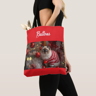 Tote Bag Noël Chat Birman Cute Personnalisé