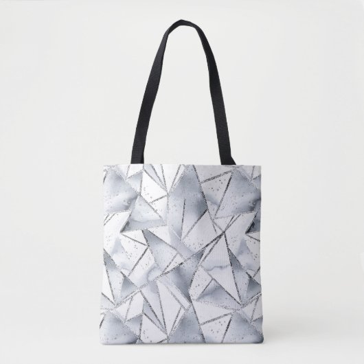 Tote Bag Noël Chic Silver White Triangles (Devant)