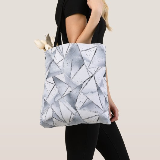 Tote Bag Noël Chic Silver White Triangles (De près)