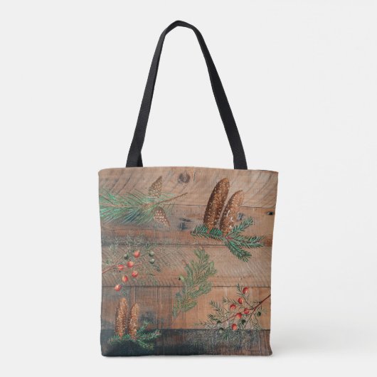 Tote Bag Noël Conifères rustiques Bois de pin (Dos)