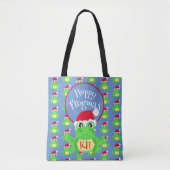 Tote Bag Noël Cute Frog Santa Hat Blue Novelité (Devant)