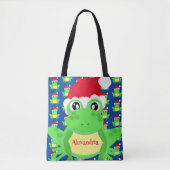 Tote Bag Noël Cute Frog Santa Hat Blue Novelité (Devant)