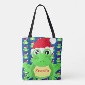 Tote Bag Noël Cute Frog Santa Hat Blue Novelité (Dos)