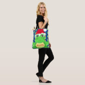 Tote Bag Noël Cute Frog Santa Hat Blue Novelité (Sur le modèle)
