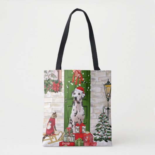 Tote Bag Noël de chien dalmate (Devant)