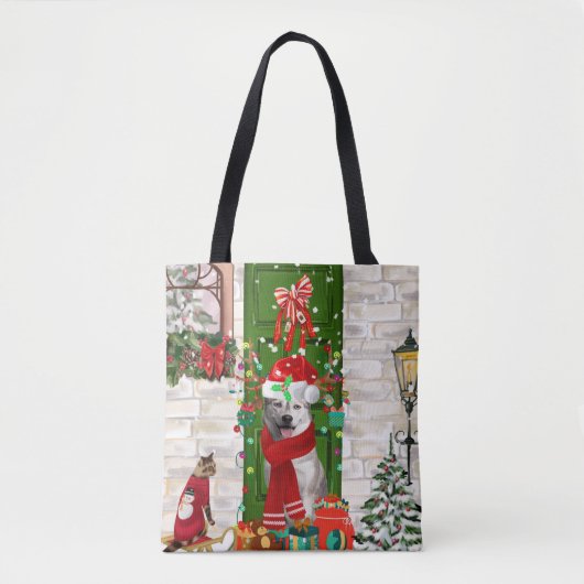 Tote Bag Noël de Chien Husky Sibérien (Devant)