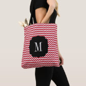Tote Bag Noël de Noël de Monogram Red Chevron (De près)
