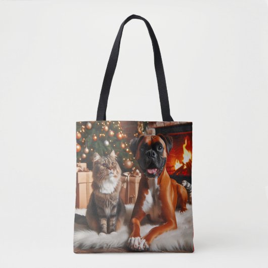 Tote Bag Noël des chiens et des chats de boxe (Devant)