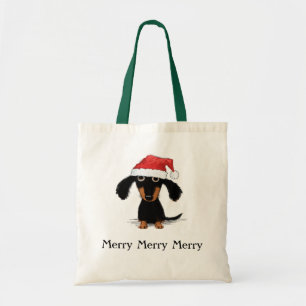 Tote Bag Noël drôle de Noël de chien de saucisse du teck
